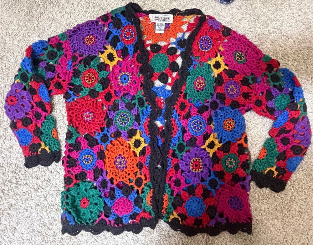 Vintage The Import workshop Stitch Floral Crochet Cardigan